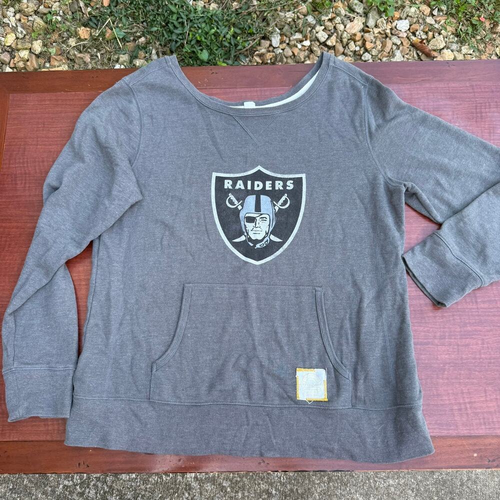 Retro Sport Raiders Sweatshirt Pullover Graphic Modern Women Size 2XL Gray NFL